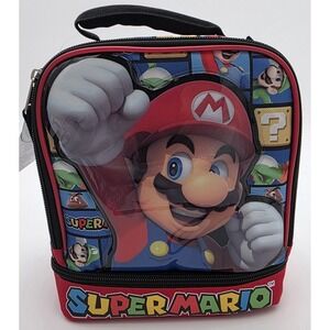 Super‎ Mario Insulated Lunch Bag Dual Insulated Compartments New with Tags #0164
